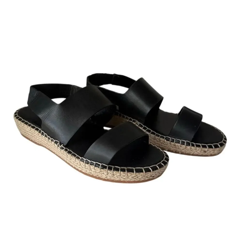 Cole Haan Black Leather Cloudfeel Espadrille Wedge Sandals 7B